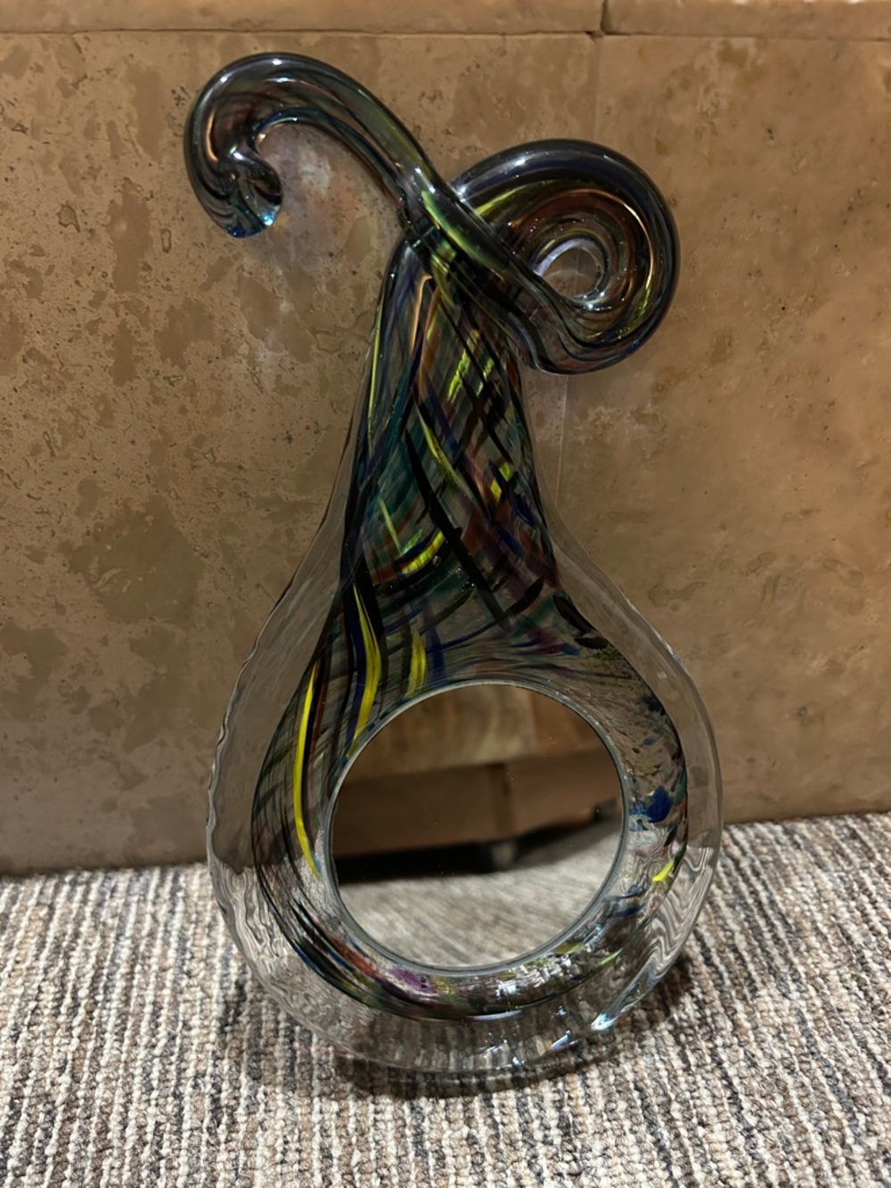 Vintage KURT CARLSON Handblown Multicolor Glass Teardrop Art Sculpture Mirror